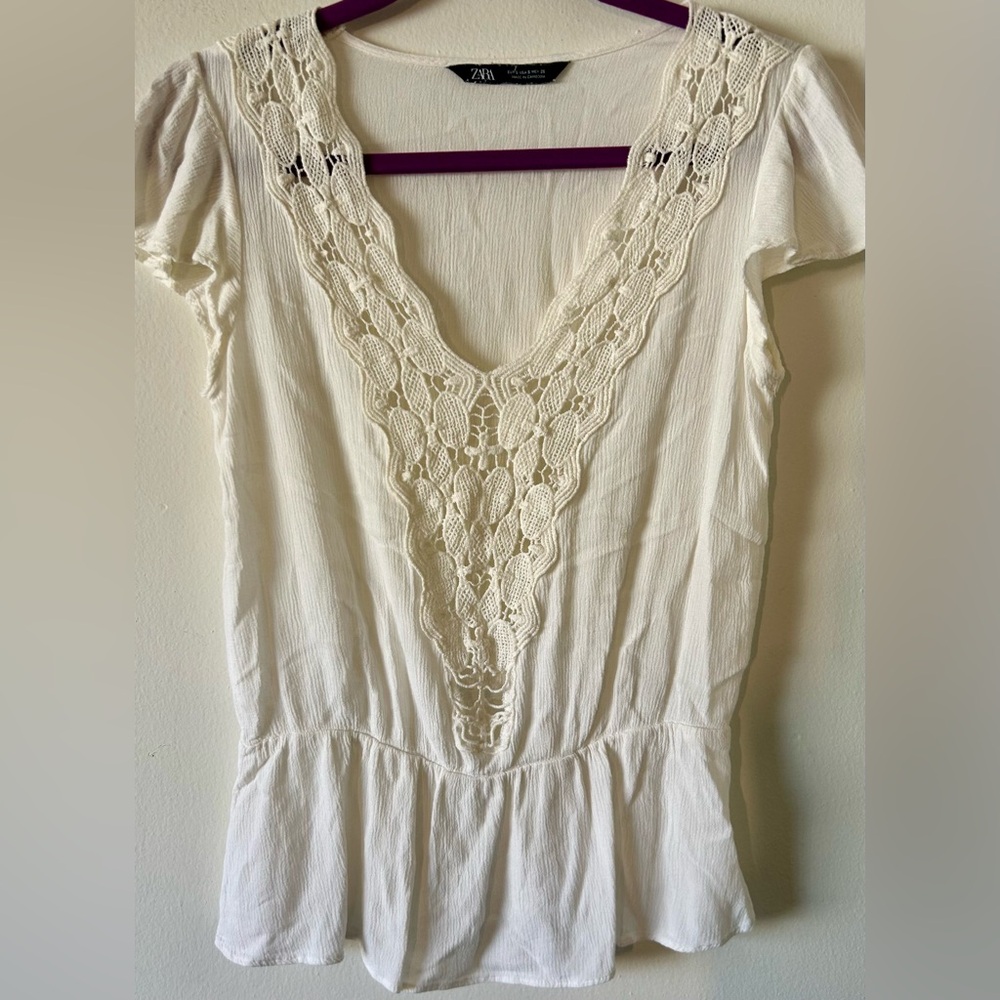 Zara Cream Lace V-Neck Blouse